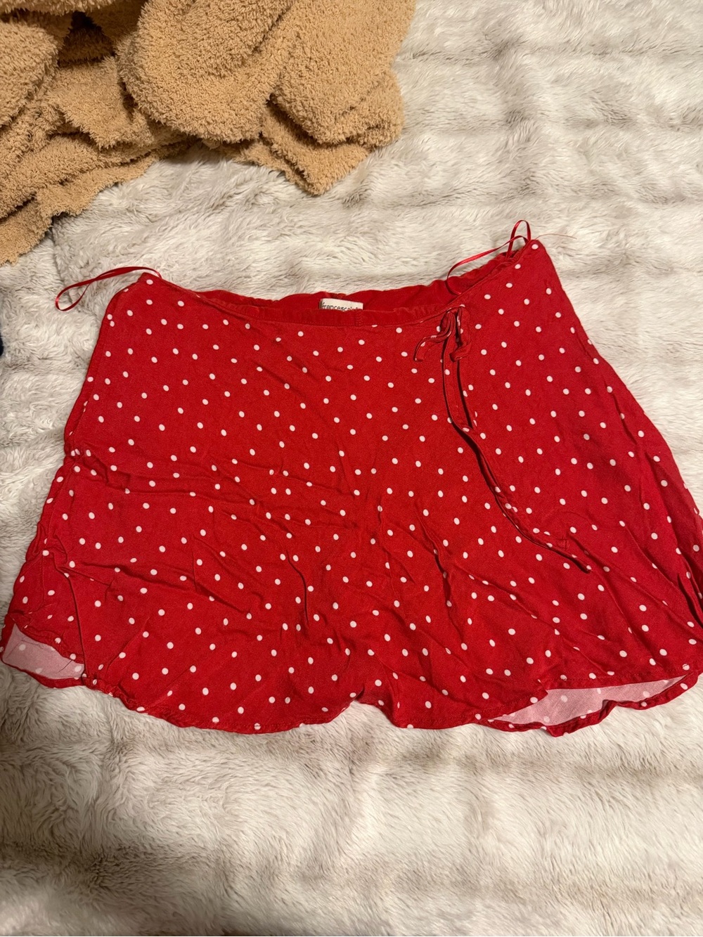 Francesca's Collections Red Polka Dot Mini Wrap Skirt